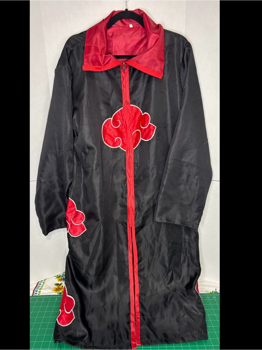 Naruto Shippuden Akatsuki Adult XXL Black Trench Coat Red Trim & Accents Robe